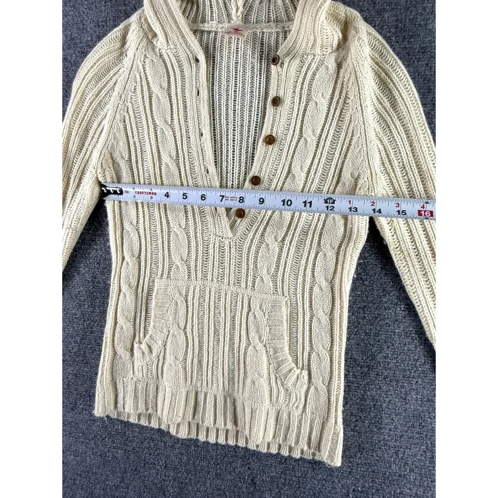 Y2K Abercrombie & Fitch Cream Cable Knit Button Hoodie Sweater‎ Womens Medium - Picture 3 of 5